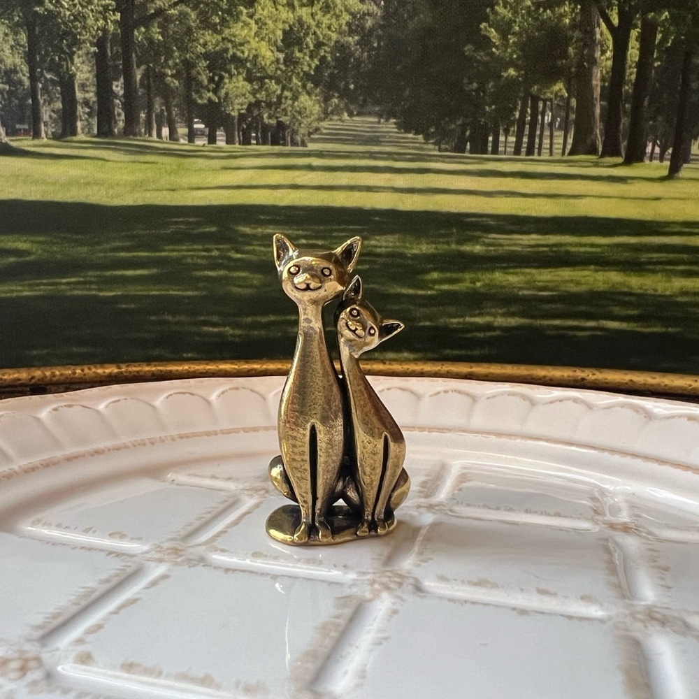 Gold Tone Couple Cats Figurine Mini Cat Decor Cat Lovers Gift